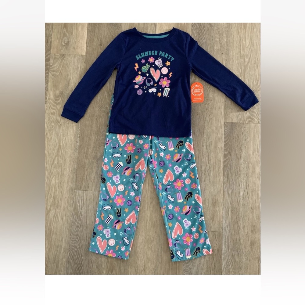 (NWT) Wonder Nation Girl’s Size 6/6X Blue 2Pc Pajama Set Say’s “ Slumber Party